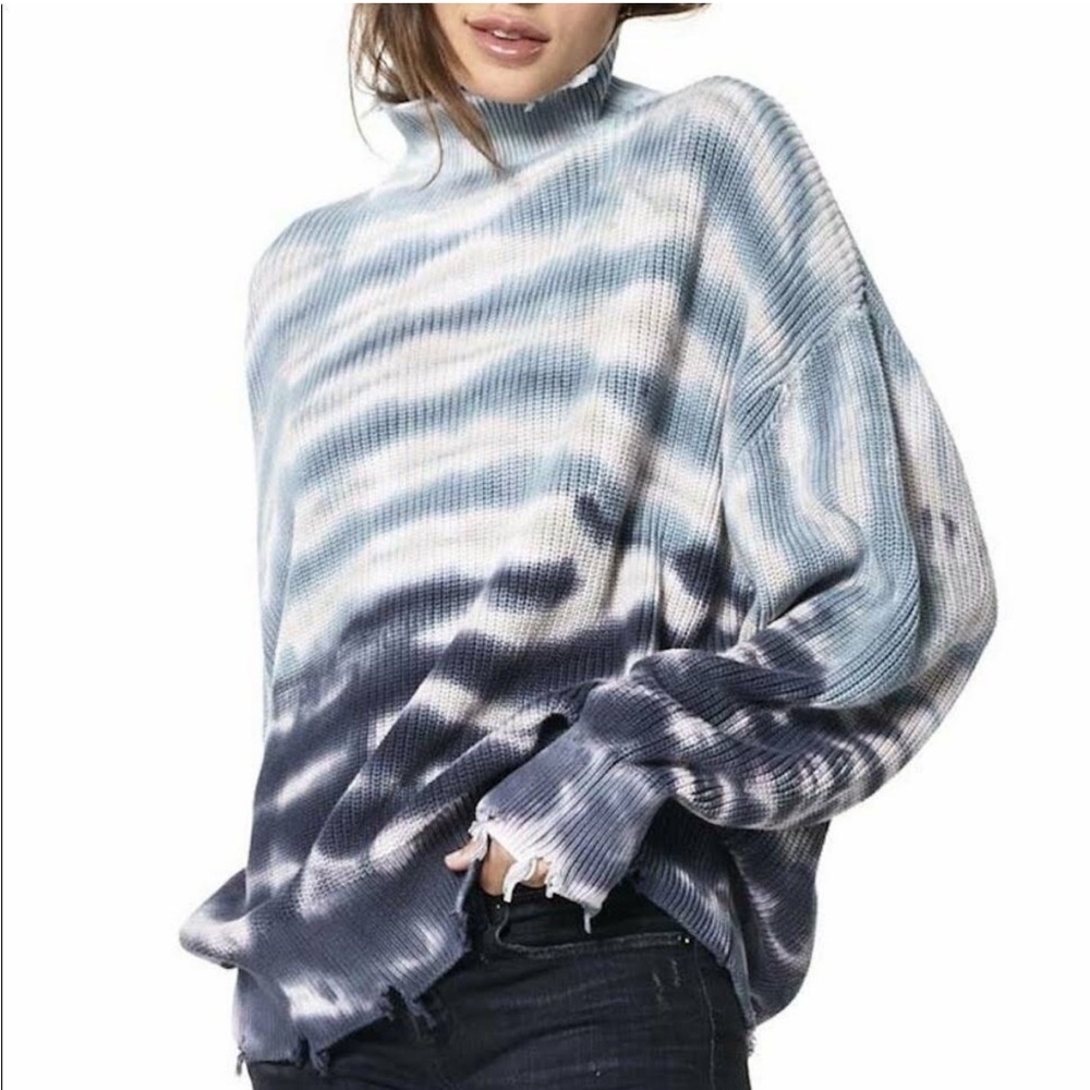 YOUNG FABULOUS AND BROKE Cameron Tie-Dye Distressed Rib-Knit Turtleneck Sweater